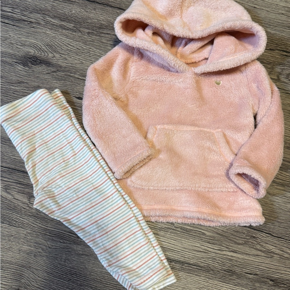 Carter's Pink Fuzzy Hoodie and Striped Leggings Set